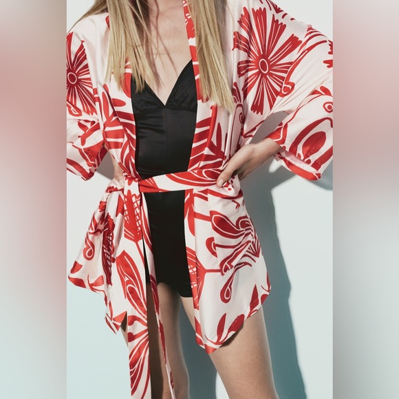 ZARA BELTED PRINTED KIMONO - Picture 9 of 14